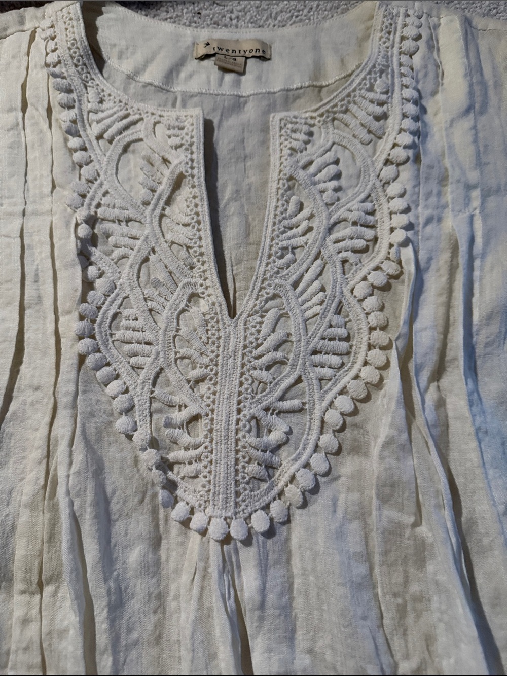 Twentyone Ivory Crochet Trim Tunic, cream